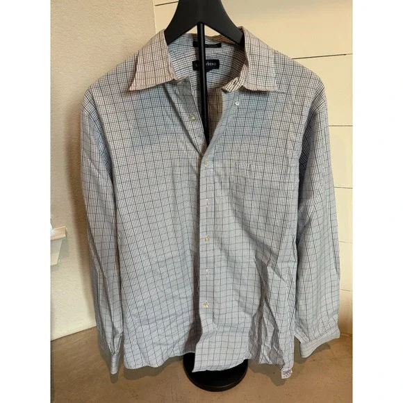 Lands' End Men's Pinpoint Oxford Plaid Button Down Shirt 15.5-34 - Picture 1 of 6